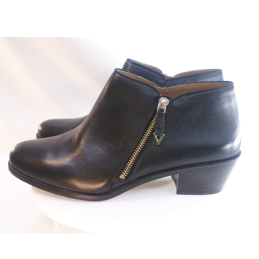 Vionic Jolene Black Leather Ankle Boots Side Zip Block Heel Womens 11 Minimalist